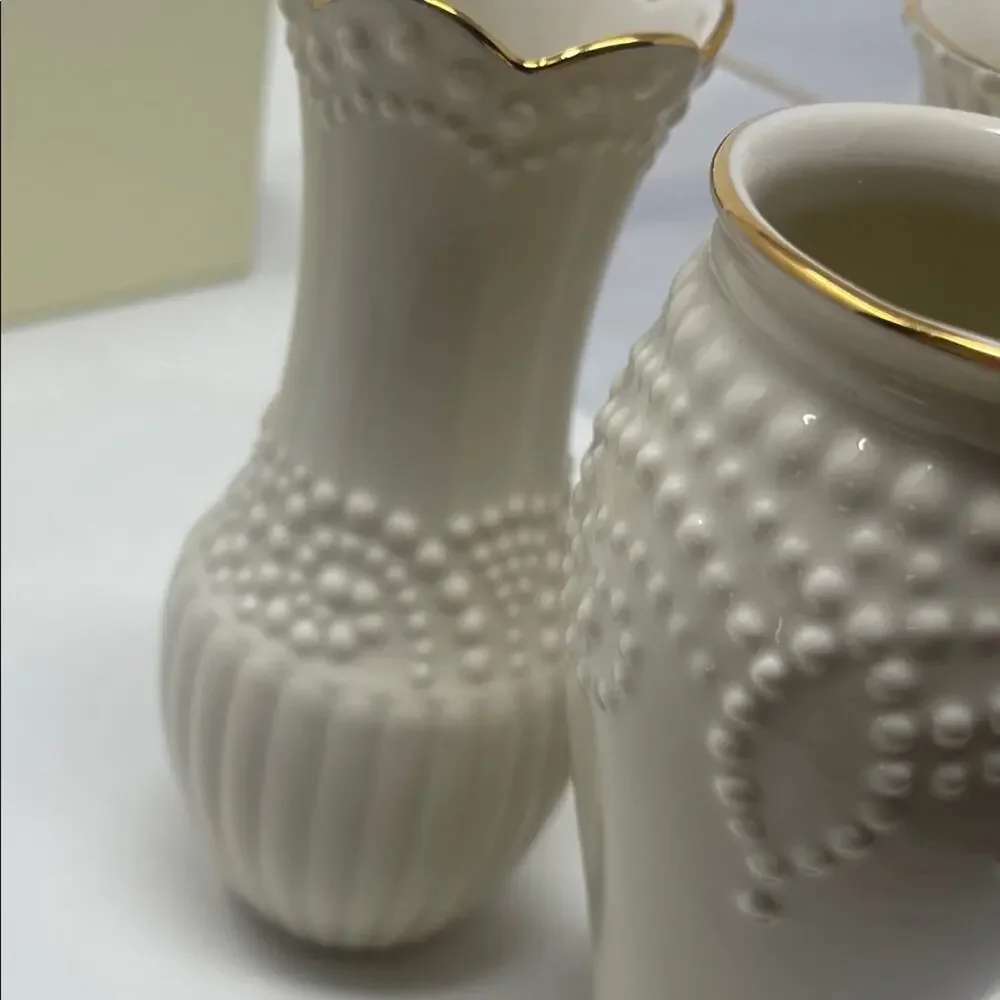 New! Vintage Lenox trio ivory porcelain bud vases with decorative beading